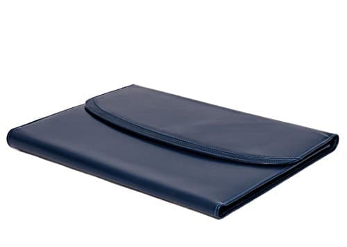 Blue Genuine Leather Writing and Conference A4 Slim Folder Folio with Clipboard