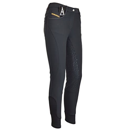 Bamboo Ladies Women Breeches | High Performance Functional Fabric | Silicon Patterned For Extra Grip | Soft Stretchy Black UK 14 (32-inch)