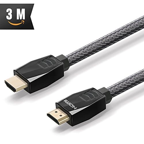HDMI Cable 3m ( The Highest Speed ) Nylon Braided HDMI 2.0 Cord, 18Gbs Support 4K, Ethernet, ARC, UHD, 3D, HDR for 4K/HD TVs, PS4/3, Xbox one, PC, Displays and More + Right Angle Adapter