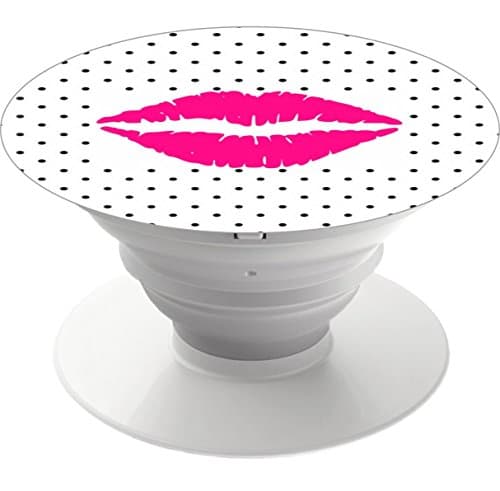 Multi-Function Pop Out Phone Grip and Stand, Socket Mobile Holder for your Phone &amp; Tablet - gel mouse pad black polka dots with hot pink lips gel