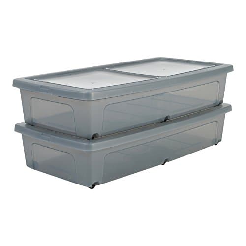 Iris Ohyama, Set of 2 storage boxes, 35 L, Underbed storage, 35 L, with Wheels, Lid, Bedroom- MCB-UB - Grey transparent