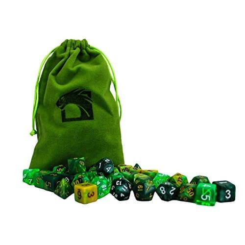 Elemental Forest Dragon Dice Set Includes 5 Unique Polyhedral 7-Die Dragons Play Dice Sets - FREE Large Velvet Dice Bag - Perfect for Dungeons and Dragons &amp; Board Games