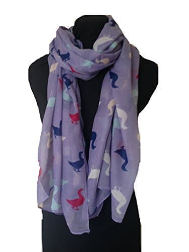 Lilac with multi coloured duck pattern long Scarf, Soft Ladies Fashion London