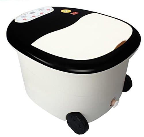 HINEW Foot bath Spa with Water Heater (two massage rollers, a polished foot stone, folding hand lever) , black and white feet