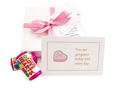 Romantic Valentines Day Gift For Him Or Her. Set Of 52 Love Compliment Cards With Love Heart Sweets Gift Boxed And Personalized. (Pink Ribbon)