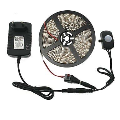 Automatic PIR Motion Sensor Switch LED Strip Set DC12V 5M SMD5050 LED Under Bed Light Bedroom Night Lights White/Warm White3APower Supply (EU/AU/UK/UK , warm white