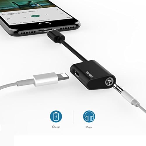 Lightning adapter,Aioffer Lightning to 3.5mm Aux Headphone Jack Audio &amp; Charge Cable Adapter for iPhone X,iPhone 8/8Plus, iPhone 7/7Plus(Support iOS 10.3 and later) (Black)