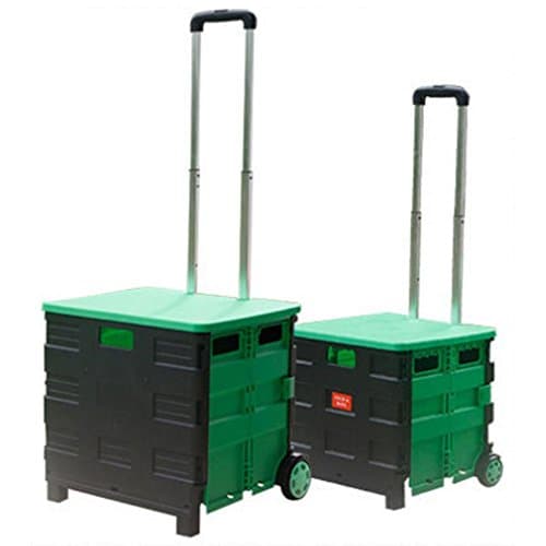 BRG315 Car Boot Storage Box A Folding Transport Trolley Multifunction Shop Supermarket Retractable Rod Rolling Wheels Foldable Box Shopping Cart Load Capacity Up To 35Kg Crate With Waterproof Cover , Green And Black , 43 * 38 * 43CM