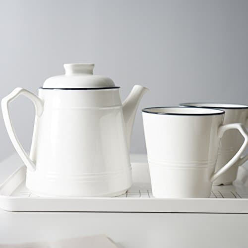 Galiware unique blue rims smooth texture white glazed ceramic teapot set 1 pot 2 cups-white ceremic