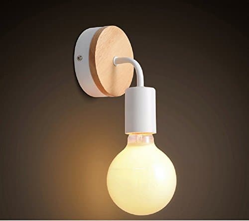 Epack Wall Sconce Vintage Lamp holder, E27 Adjustable Iron Head, White Retro Solid Wood Base With Balcony, Bedroom, Loft Coffee Bar, Workroom (Without Lamp)