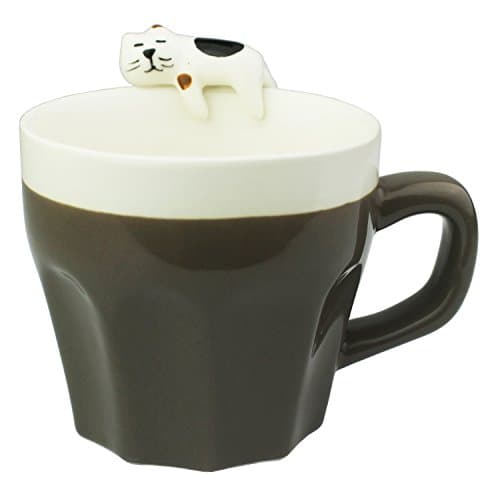 Bioeilife 3D Ceramic Mug Handmade Cup with a cat naps on the mug, 11oz (Brown)