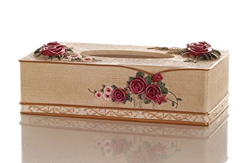 Sharel Rectangle Decorative Tissue Dispenser - Elegant Beige Facial Tissue Box Cover with 3D Floral Desgn