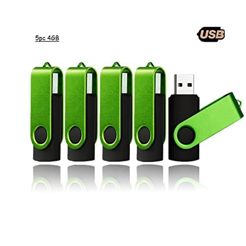 4GB USB Memory Stick by VIEKUU, 5 Pack Flash Drives with Swiveling Cap and Key Chain Hoop(Green)