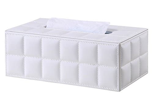 UK Global Tissue Box Holder Cover Case, PU Leather,Table,Car,Room,Office (LARGE, White Damier Squares)