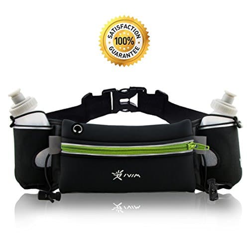 No Bounce Reflective Hydration Running Belt with 2 x BPA Free Water Bottles Each 280ml, Hydration Waist Pack, Sports Waist Pouch for Hiking Running Jogging Climbing, Fits iPhone6, 6s Plus, Se, Samsung GalaxyS6/5 Note 4/3/2