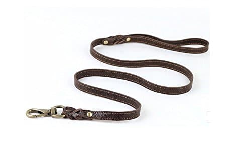 Strimm 4ft Quality Real Genuine Leather Dog Walking Show Training Braided Leash Lead Strap Set with Clip for Small Dogs Pets