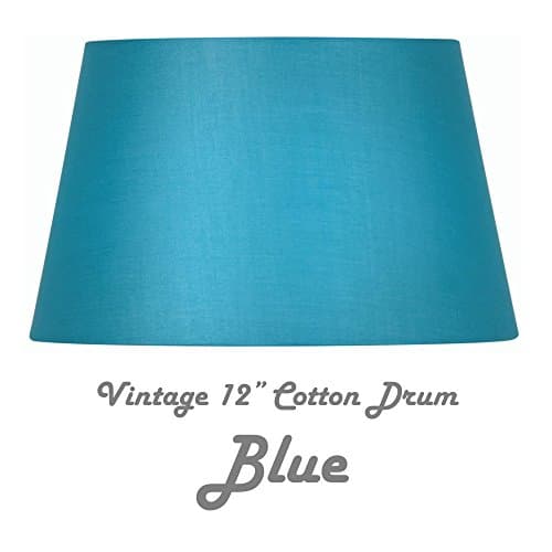 BLUE 12" COTTON DRUM HARD LINED SHADE Complete with Reversible Gimbal to Fit Table &amp; Floor Lamps or Ceiling Rose. FREE Adaptor Included to Fit All Lamp Sizes BC SBC ES SES. Height 185mm x Diameter 300mm (7" x 12")