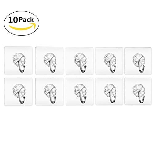 Wall Hook , Cofive 10 Pack Heavy Duty Adhesive Transparent Seamless Hooks With Solid Glue for Hat/Towel/Robe/Clothes/Loofah/keys ,No Scratch,Waterproof &amp; Oilproof ,Reusable Bathroom Kitchen Wall Hook &amp; Ceiling Hanger (6kg/13.3lb Max)