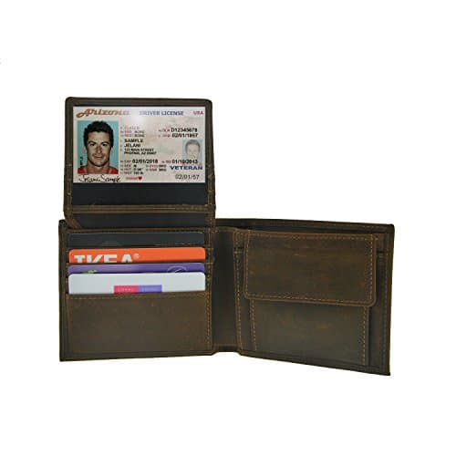 RFID Blocking Wallets for Men Handmade Genuine Leather Bifold Wallet with ID Window