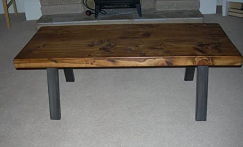 Coffee table rustic industrial style table top finished in medium oak