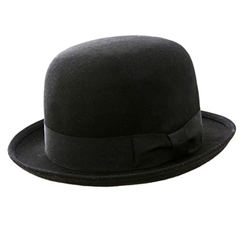 The Express Hats Wool Felt Bowler Hat Red Satin Lining - Black - 59/Large