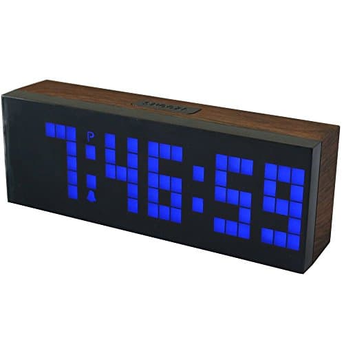 LambTown Wood Grain Jumbo Led Snooze Wall Table Clock with Multifunction Show Time Calendar Thermometer Blue