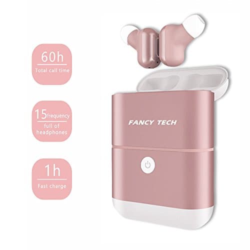 FancyTech Mini Separate Ears Wireless Earbuds, Cordless in-Ear Bluetooth headphones Built In Mic, Ear Phone Stereo Headset with Charging Dock-Pink
