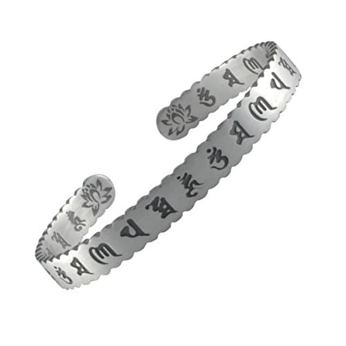 Eimbory Bracelet 999 Sterling Silver Carved Buddhist Handmade Open Wave Lucky Bangle