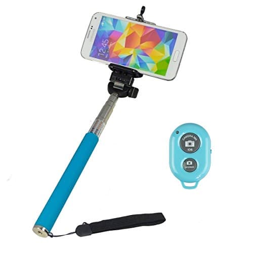 Blue Selfie Stick with Bluetooth Wireless Remote. Telescopic/Extendable Monopod Handheld Stick Pole