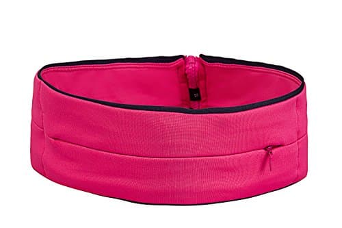 Running Belt Waist Pack with 3 Large Security Pockets and Zipper, Fits All Size Phones Passport and More, Extra Wide Spandex Fanny Pack For Men, Women, Hiking, Travel, Workouts, Sports, Training
