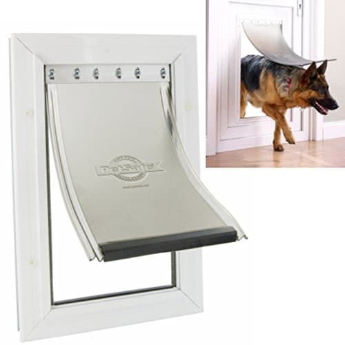 Dog Door Safe and Quiet Panel 70 x 40 cm (Internal Dimensions 64X36 CM) with Aluminium Frame and 2-Way Lock for Large Dogs up to 100kg White Pass (Shoulder Width Max. 35 cm-Safety Door Metal Door Flap Staywell 660