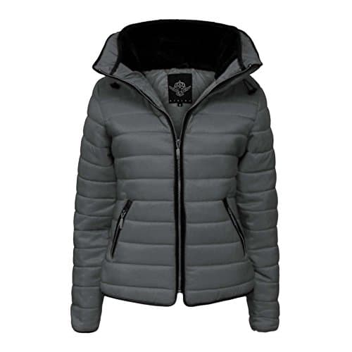 WOMENS BUBBLE FUR WARM PUFFER JACKET DARK GREY/14