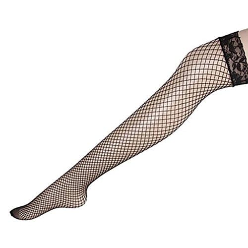 Daben200 Women Solid Lace Top Thigh High Fishnet Mesh Hole Long Stockings -Black