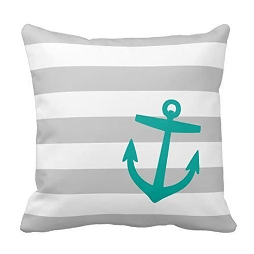 Cotton Stripe Pattern Pillowcase Gray And Teal Nautical Stripes And Cute Anchor Throw Pillow Covers 18 x 18 by Zebra Pillowcase