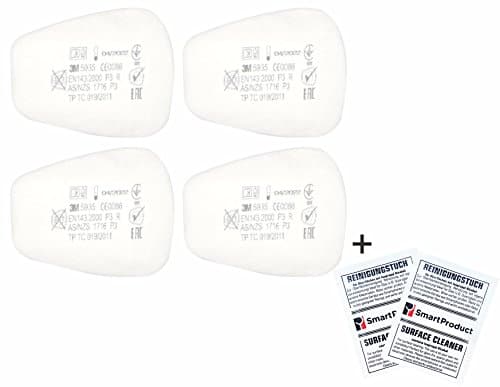 3M 5935 P3 R Particulate Filter P3R, 4 Pieces/2 Pairs Filters for Protection Against Solid and Liquid Vapour Particles Antigas + Surface Cleaner Wipes 2 pieces by SmartProduct (Bundle)