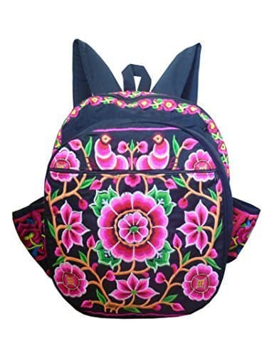 Backpack embroidered with traditional Thai Hmong flower pattern, made of cotton