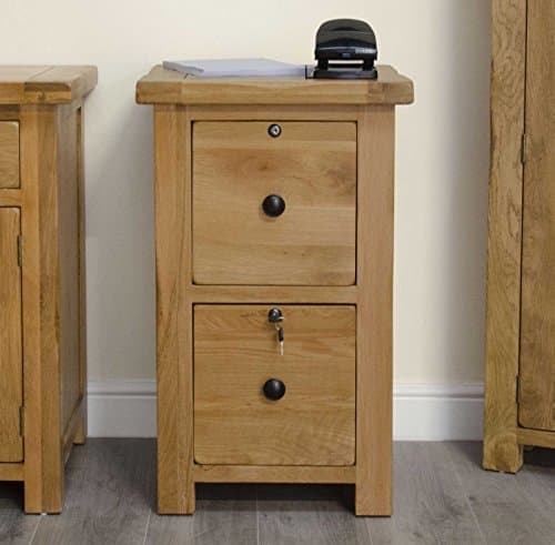 Original Rustic Solid Oak Furniture Two Drawer Filing Cabinet With Locks
