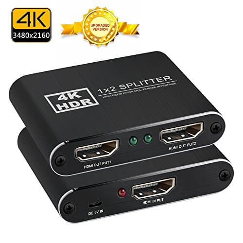 HDMI Splitter 1 in 2 Out 4K*2K Active Amplifier Support Full 3D HD 3840 x 2160 P 1x2 HDMI Switch Converter Adapter with HDMI Cable and USB Cable for Mac PC HDTV Blue-Ray Play DVD DVR Xbox PS3 PS4