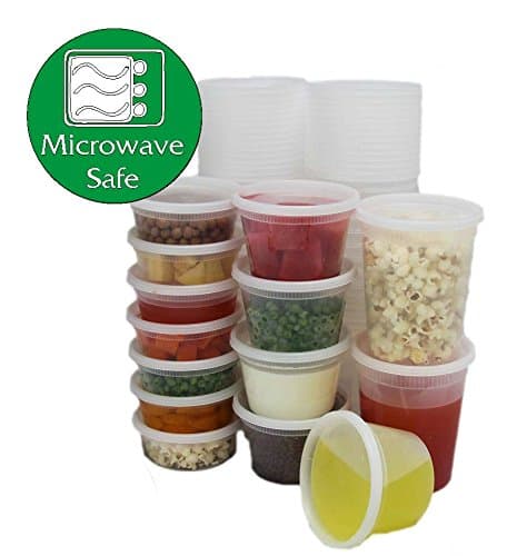 Pack of 6, Plastic Round Leak proof Container, Microwave &amp; Freezer Safe with Sturdy Well Fitted Lid. (32oz - 950ml)
