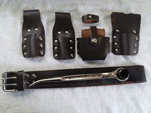 Scaffolding Dark Brown Leather 5Pcs ToolSet Belt With Podger Spanner (Ratchet) 17/ 21mm Head