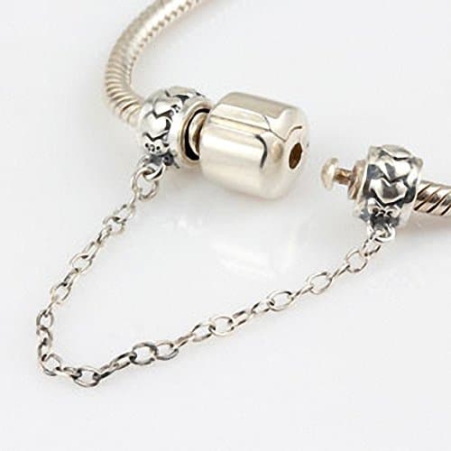 Hoobeads Love Heart Solid Sterling Silver Screw Threaded Safety Chain Charm for European Style Bracelet