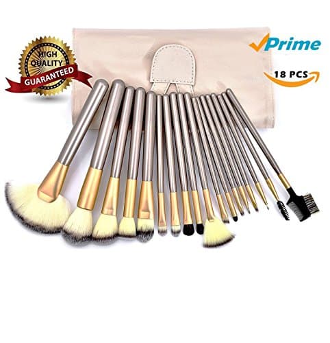 IWODE Makeup Brush Set | 18 Pcs |Cosmetic Make Up Brushes | Professional Wood Handle Premium Synthetic | Blush Concealer Eye Face Liquid Powder Cream |Best Gift for Girl ( White Case Bag)
