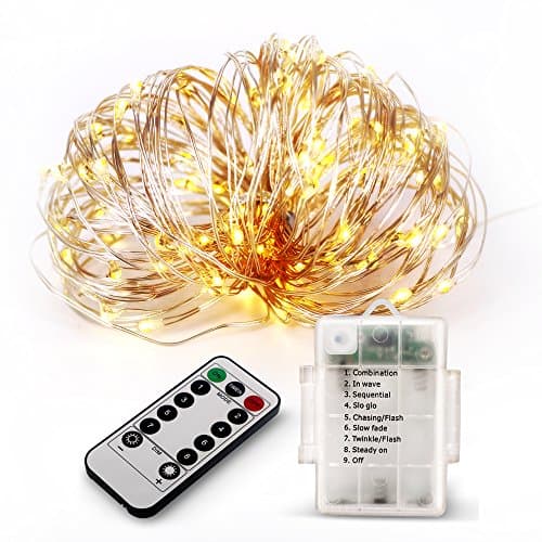 ifrigga Upgraded Fairy String Lights with Remote Control 100 LEDs 33ft/10M AA Battery powered Waterproof String Copper Wire Twinkle Lights(Warm White)