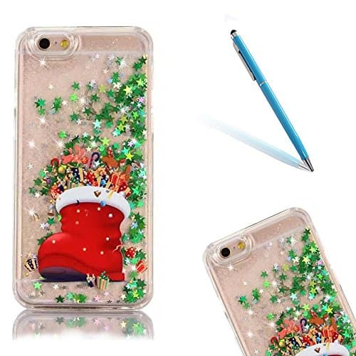 iPhone 6s Liquid Case, Merry Christmas Series CLTPY iPhone 6 Hard Plastic Back Cover Bling Glitter 3D Floating Flowing Green Star Moving Sand Shell for Apple iPhone 6/6s + 1 x Free Stylus - Christmas Boots