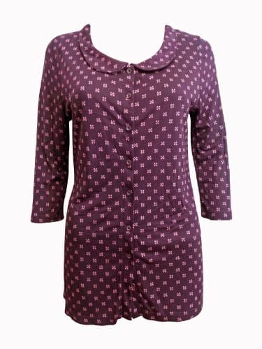 Peter Pan Collar Retro / Vintage Pattern 3/4 Sleeve Ladies Blouse / Top / Shirt (12, Purple)