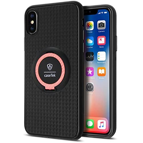 iPhone X Case, Rose Gold Slim Fit Matte Hard Case and Screen Protector for iPhone X / iPhone 10 Cover Car Magnet Compatible [Rose Gold][5.8"], CaseTEK TM