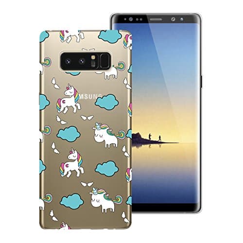 GrandEver Case for Samsung Galaxy Note 8 Back Cover Cute Design Clear Soft Gel TPU Silicone Bumper Scratchproof Protective Shell - Unicorn Cloud