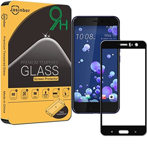 Jasinber [Full Screen Cover] Tempered Glass Screen Protector for HTC U11 (Black)