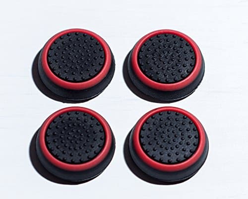 LilysWorld Silicone Thumb Stick Analog Controller Grip Caps (4 pack / 2 Pair) for PS4, PS3, Wii U, Wii Nunchuck, Xbox One, and Xbox 360 Gamepads - (Black/Red)