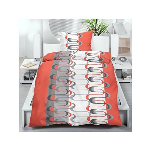 Microfibre Bed Linen 135 x 200 cm 2 Set or 4 Piece Bed Set Orange with Wave Pattern, Microfibre, multicoloured, 2-teiliges Set